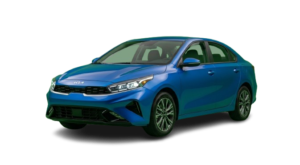 Kia Forte sedan for hire, available in black and blue colors in Kutaisi.