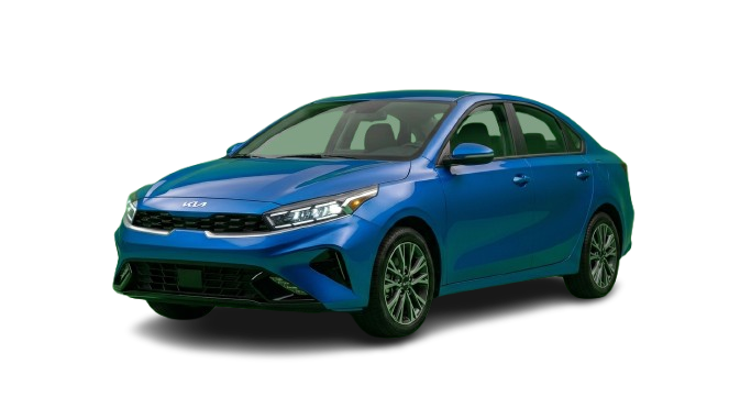 Kia Forte sedan for hire, available in black and blue colors in Kutaisi.