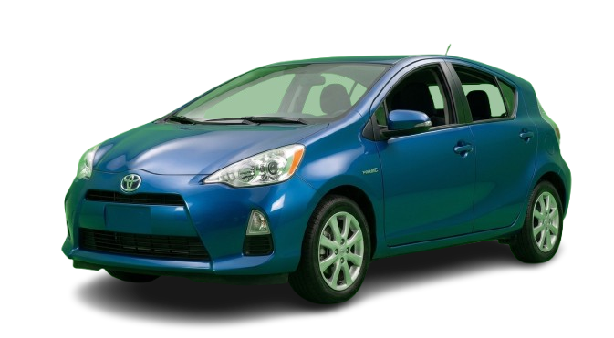 Toyota Prius C hybrid car for rent, fuel-efficient city vehicle.